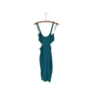Material Girl Womens Medium Turquoise Ribbed Cut Out Sides Dress Midi